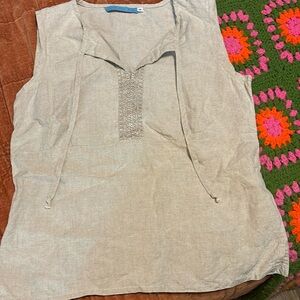 Johnny Was Beige Sleeveless Tunic with Embroidered Placket